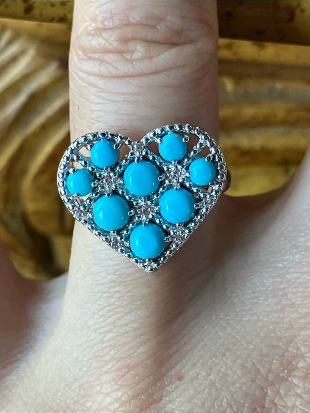 Sleeping Beauty Turquoise Sterling Silver Heart Ring Size 5.75